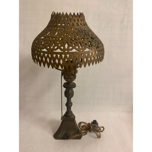 Middle Eastern brass Lamp, Punctured pierced Shade islamic Turkey